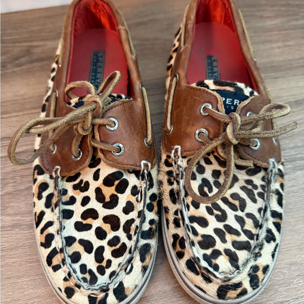 Sperry Leopard Faux Fur Boat Shoes in Brown